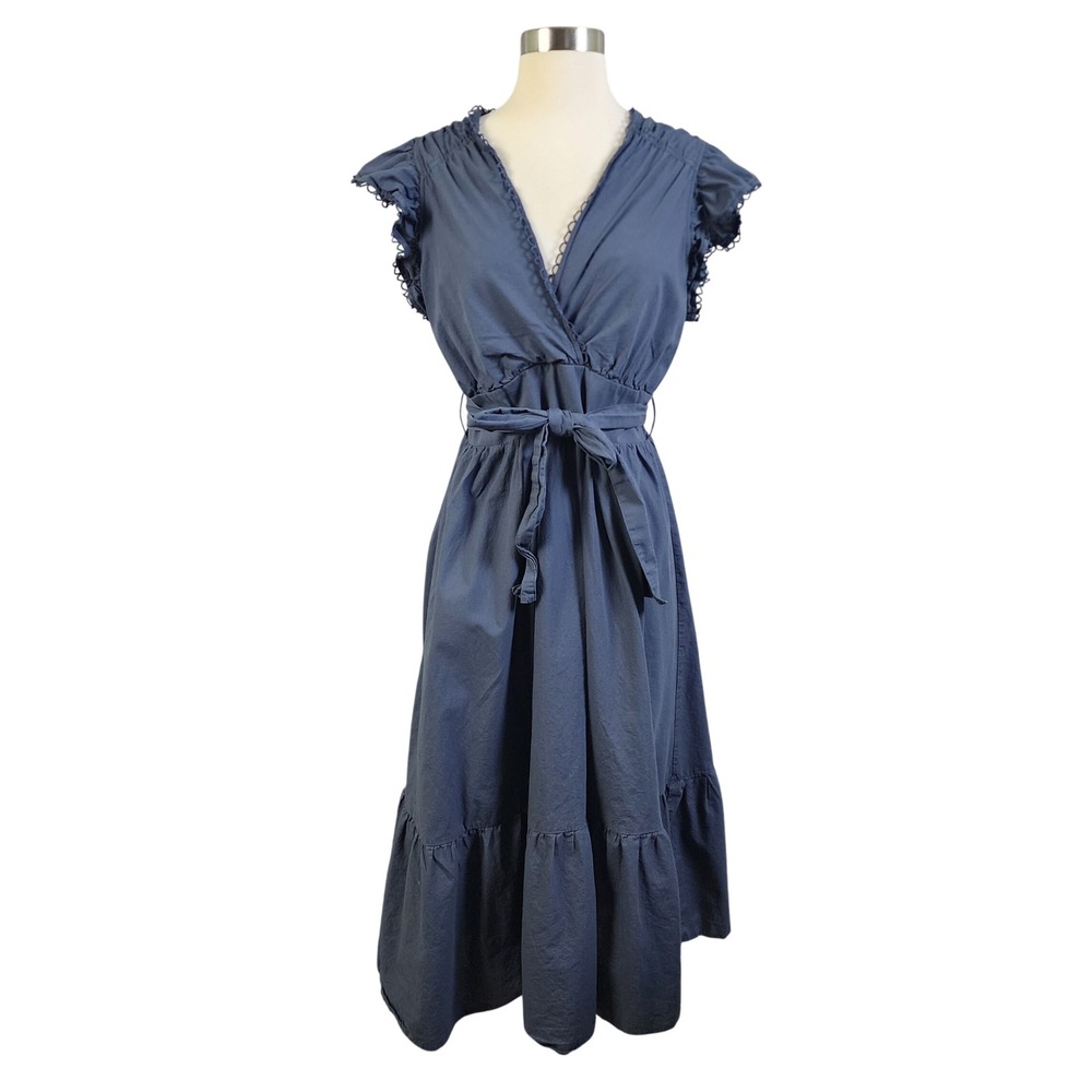 Pinch Womens Deep Navy Eyelet Detail Midi Dress Size Large Cotton Blue - Picture 2 of 13